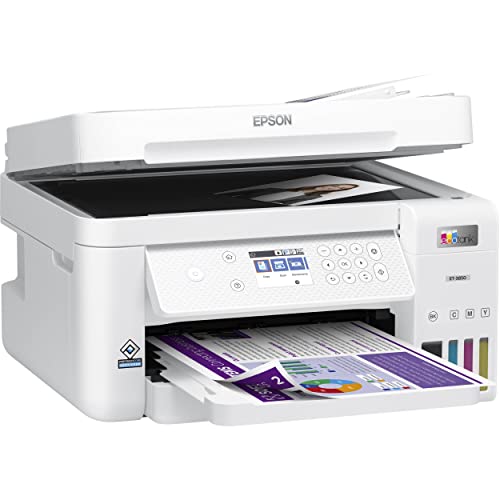 The compact Epson Ecotank ET-3850 printer suitable for home office desks.