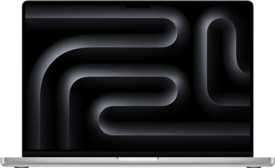 Front view of a 14-inch MacBook Pro with a high-resolution display.