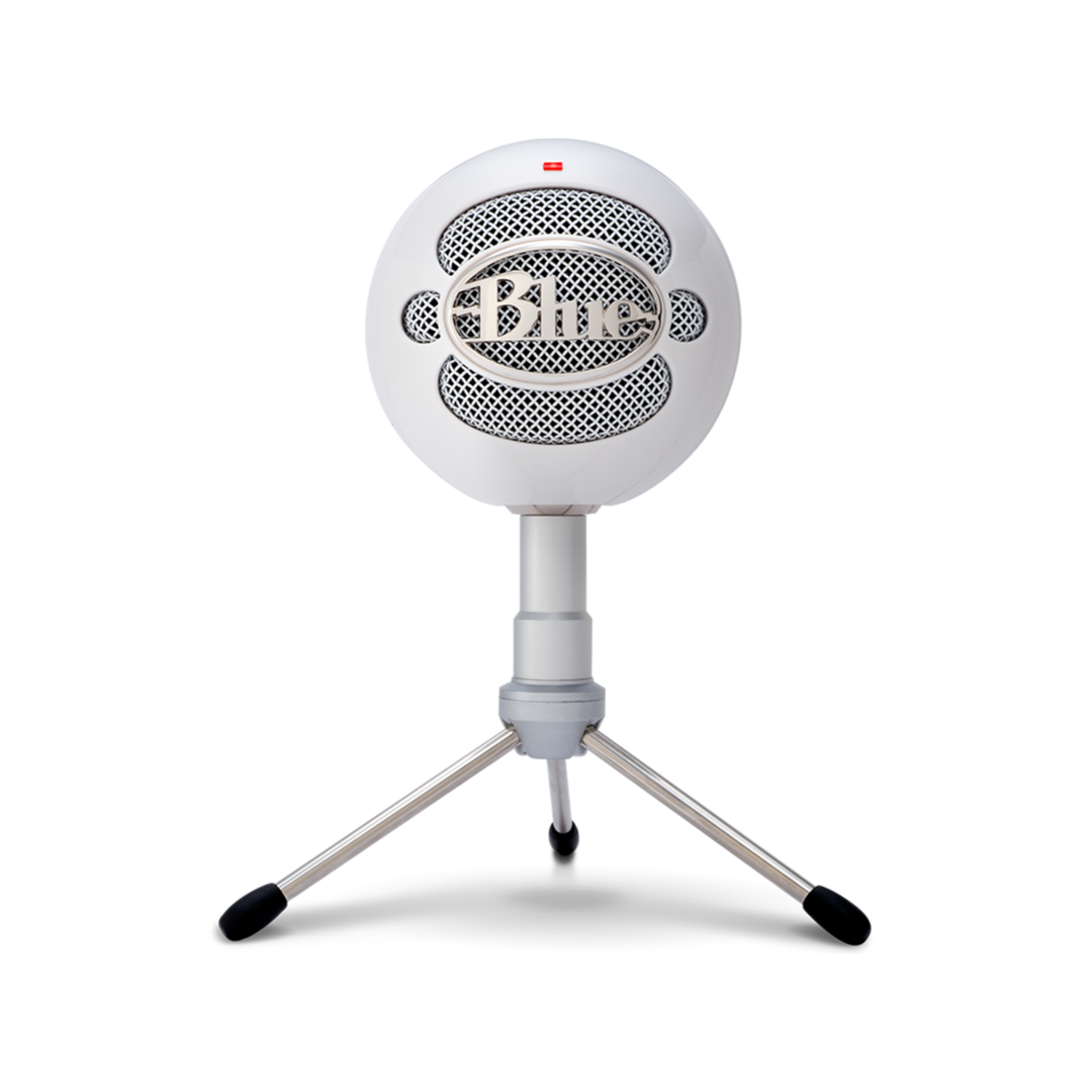 A Blue Snowball iCE USB microphone on a tripod stand.
