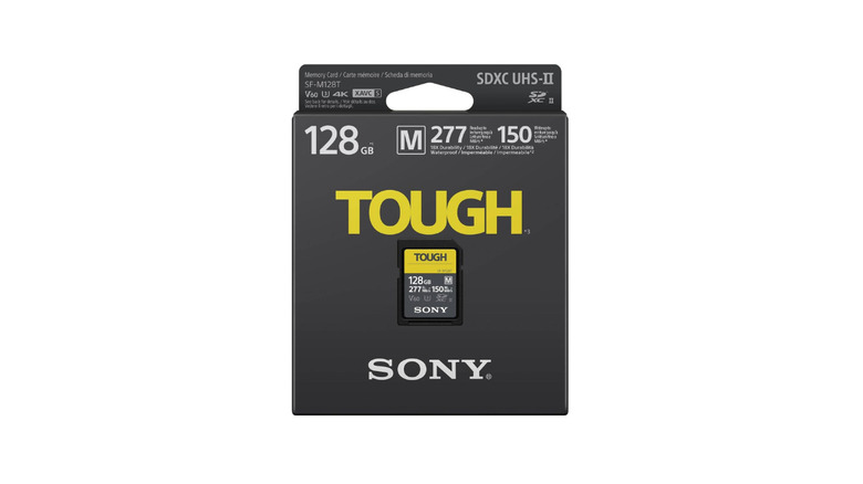 A Sony Tough-M series SDXC UHS-II SD card shown against a plain background.