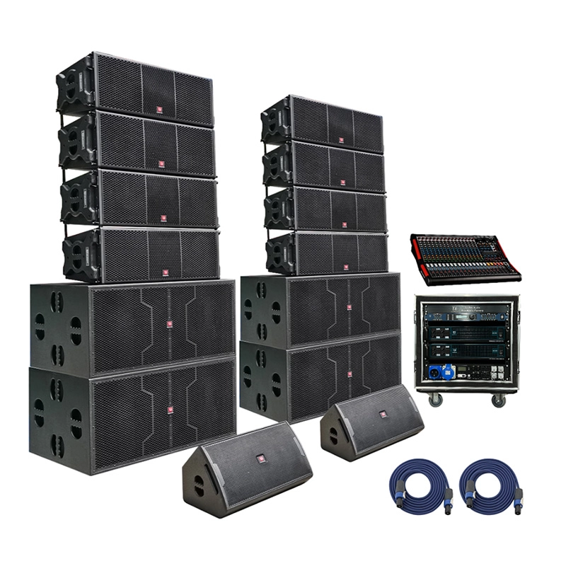 A dual 12-inch powered line array speaker suitable for medium-sized indoor venues.