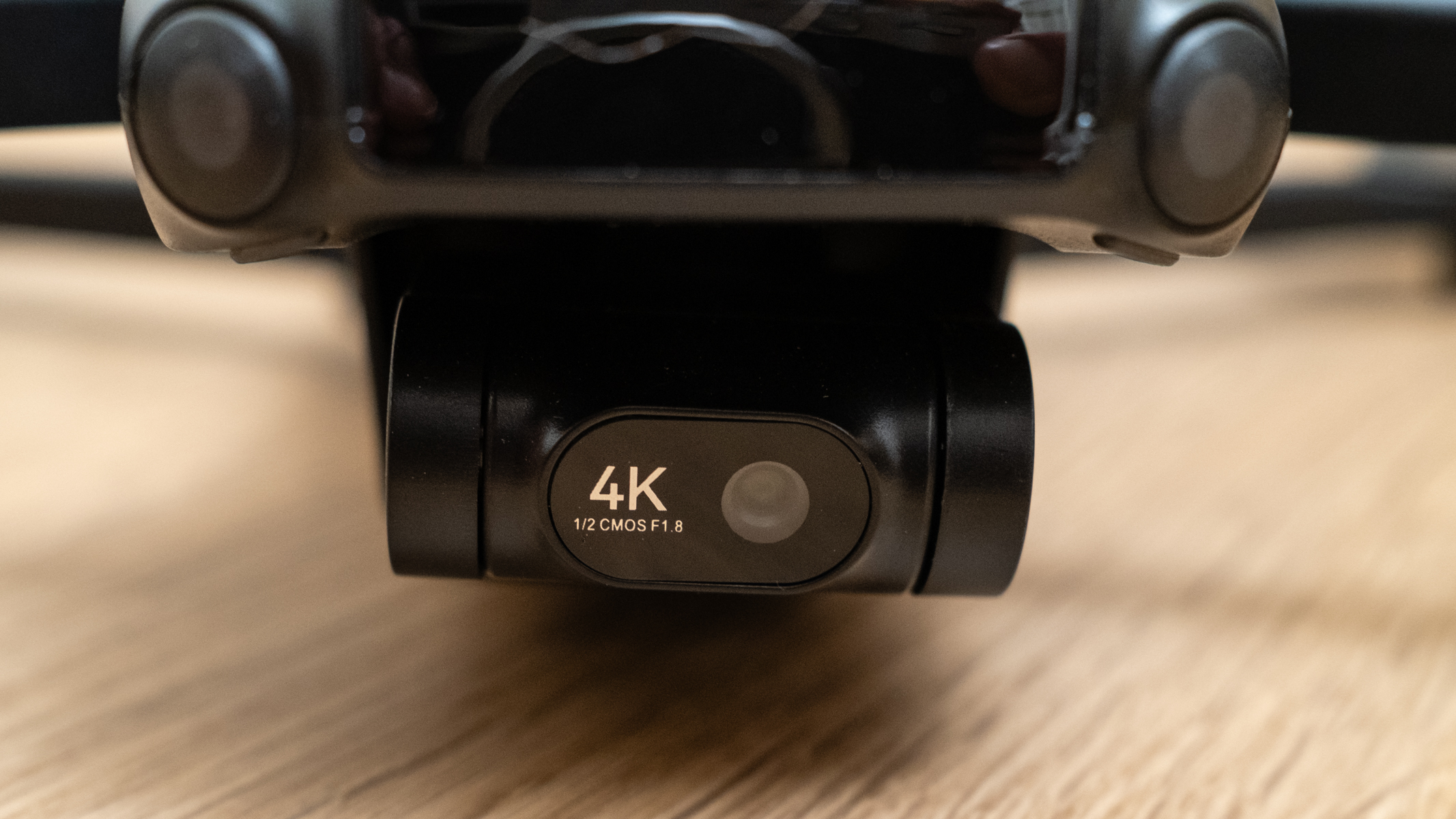 Close-up shot of the Ruko U11MINI 4K camera lens and stabilization gimbal.