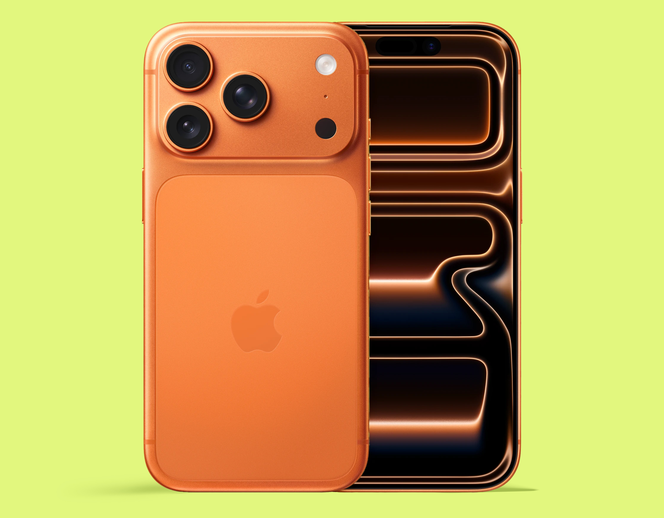 iPhone 17 Pro in Cosmic Orange with a matte titanium finish.