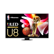 A clean product cutout image of the Hisense U8N smart TV on its pedestal stand.