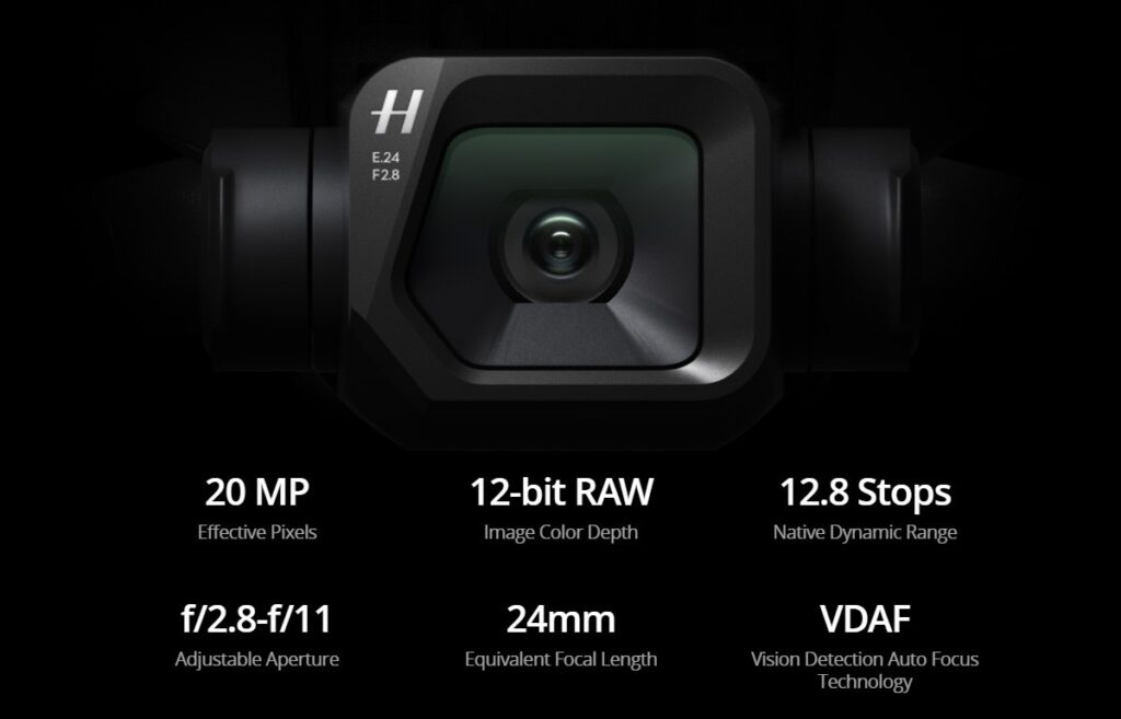 Product shot of the DJI Mavic 3 Classic drone highlighting its single Hasselblad camera.