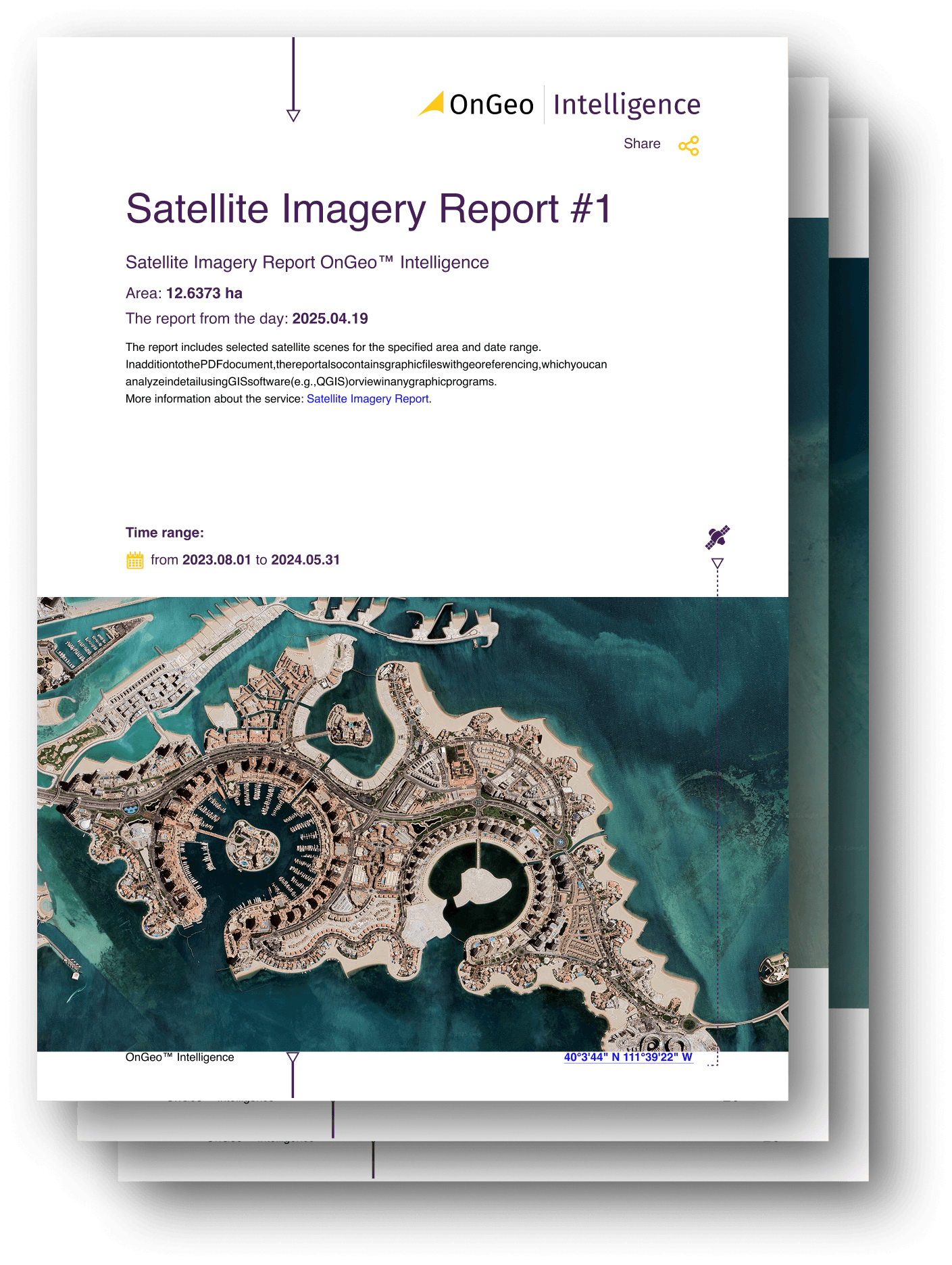 A digital dashboard showing satellite imagery analysis and data reporting interface.