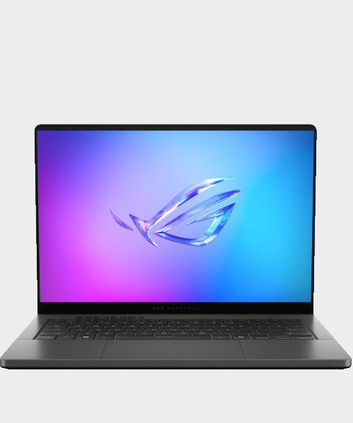 Asus ROG Zephyrus G14 compact gaming laptop on a desk.