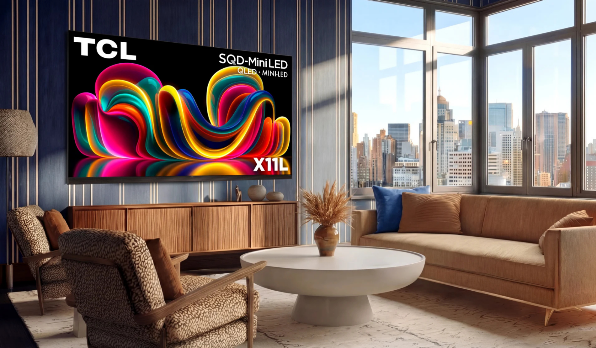 TCL X11L TV display in a living room setting.