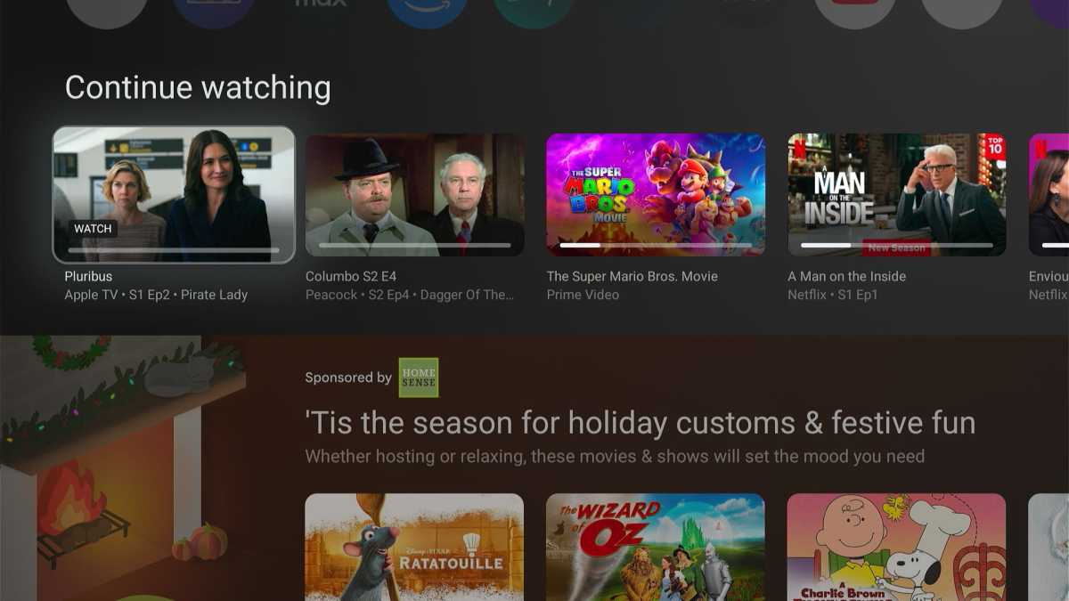 The 'Continue Watching' row on a smart TV interface showing various TV show thumbnails.
