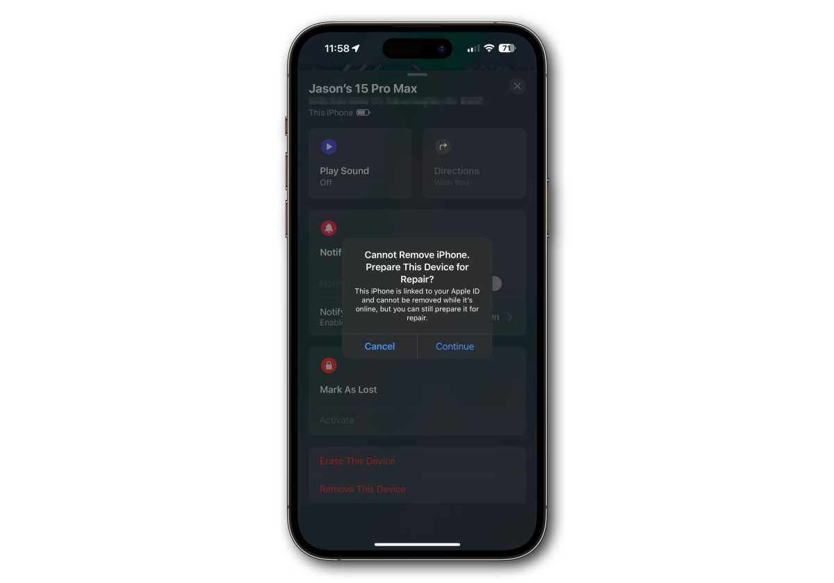 A close-up of a smartphone screen showing a technical service and repair diagnostic interface.