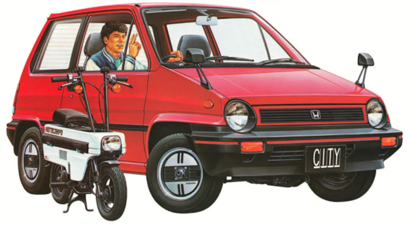 A technical diagram showing the mid-engine layout of a small vehicle concept.