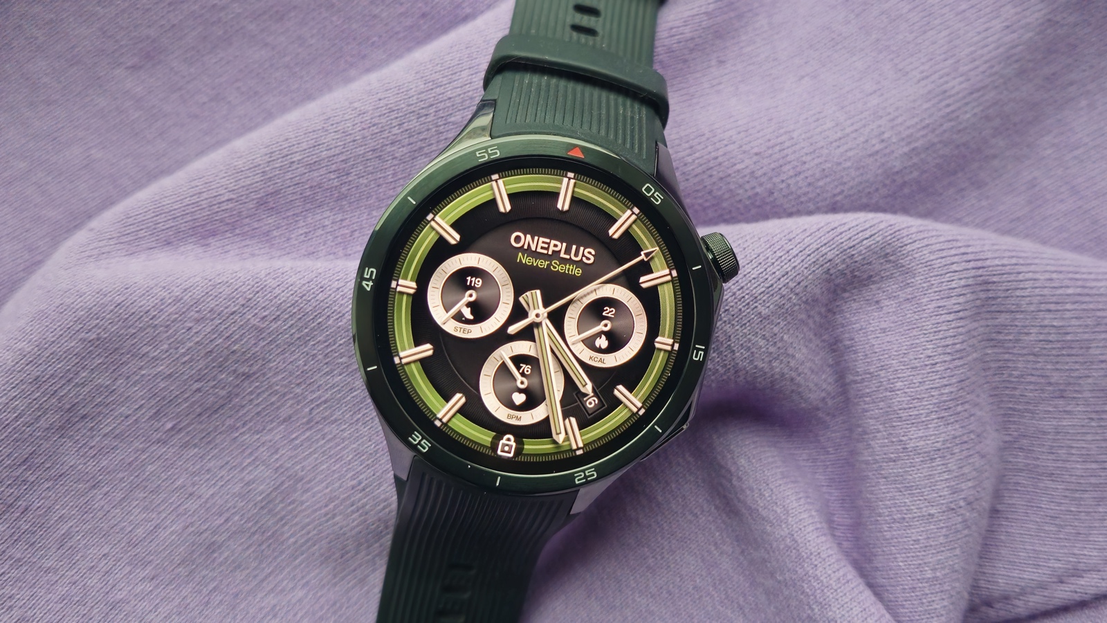 The OnePlus Watch 3 with a bright circular display and sleek black strap.