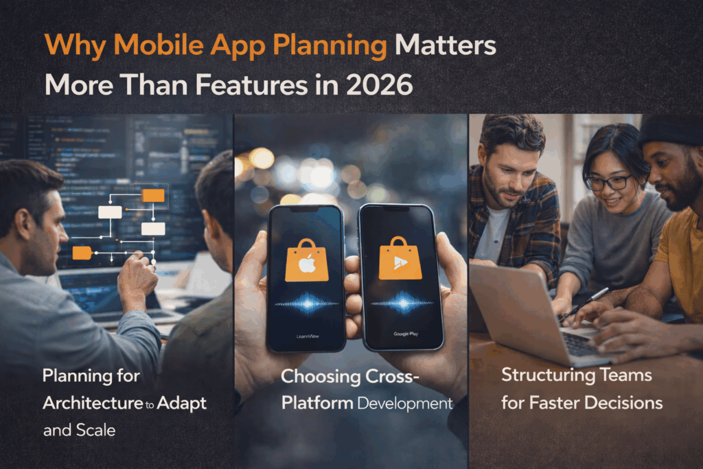 Diagram showing the planning stages of mobile application development and maintenance.