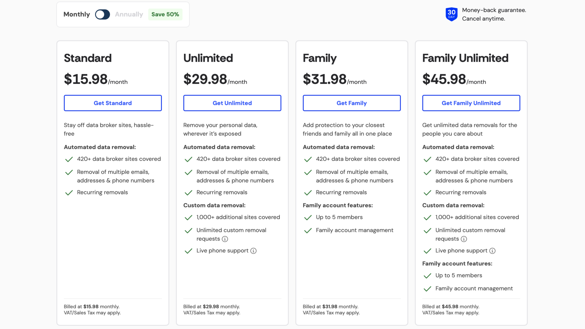 Incogni annual and monthly subscription pricing options