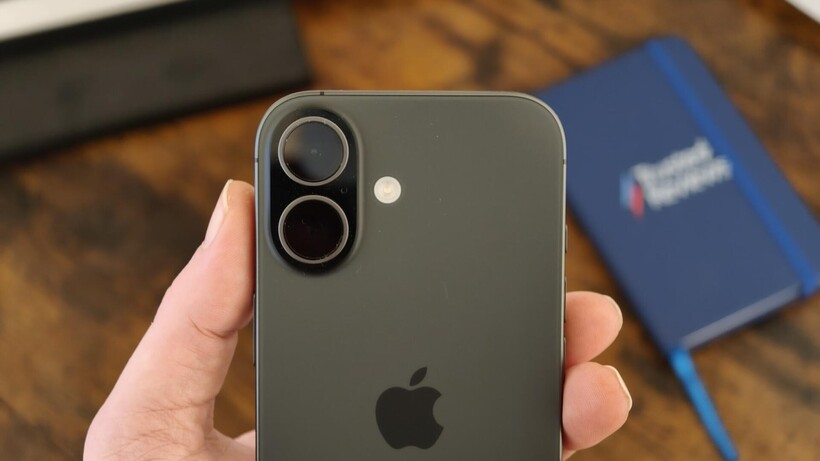 The dual-camera housing on the back of a standard iPhone 17.