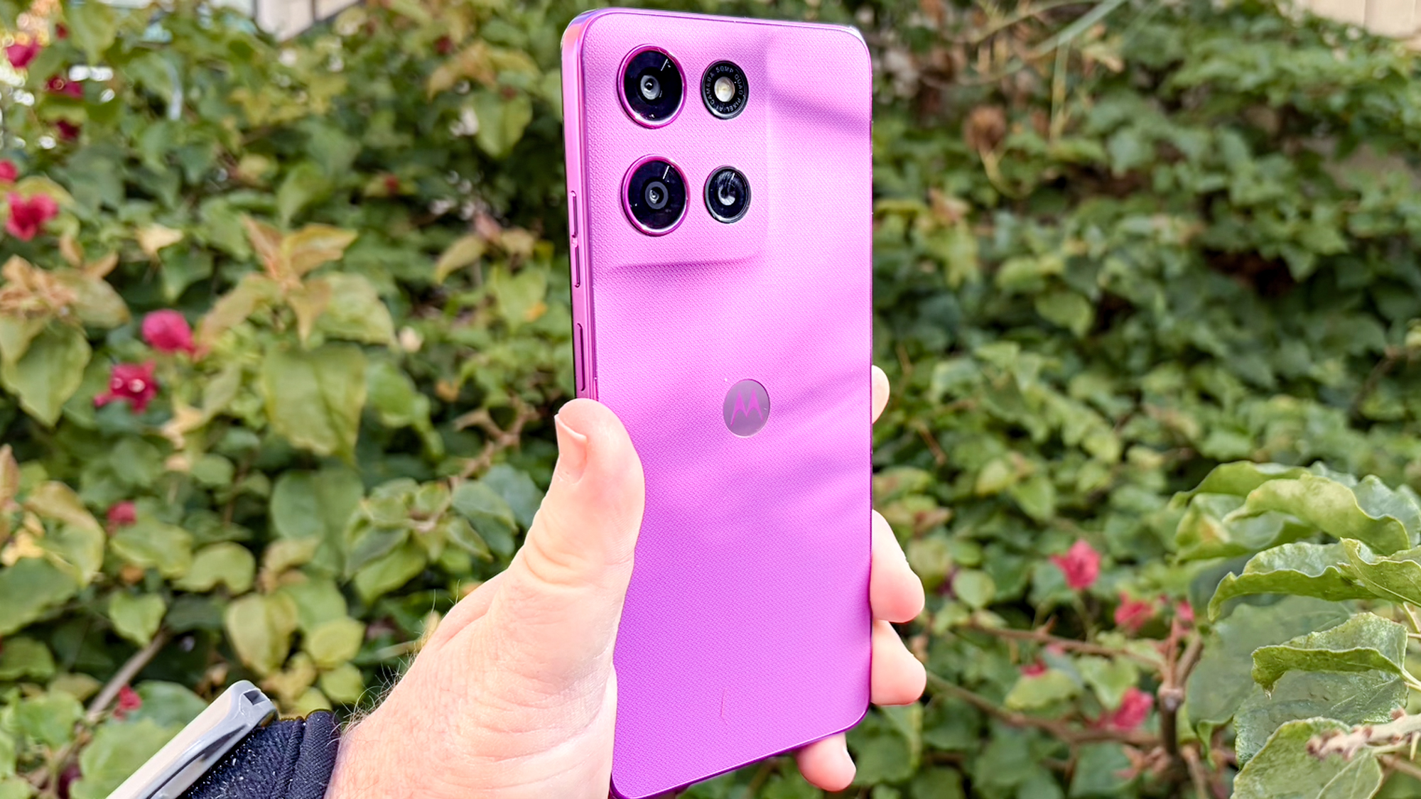 Handheld view of the Moto G 2026 budget smartphone showing its display.