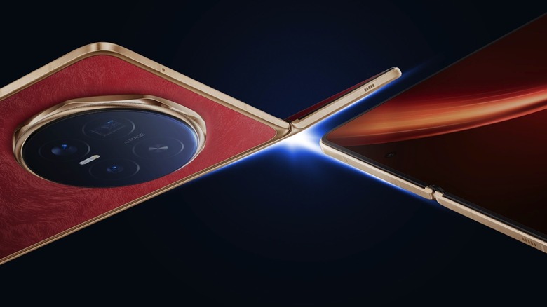 The red version of the Honor Magic V6 foldable smartphone shown in its unfolded state.