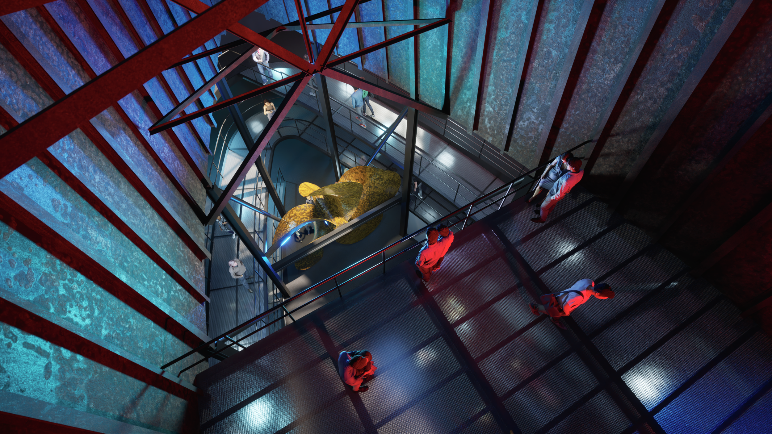 A modern, interactive museum exhibit showcasing the history of the SS United States.