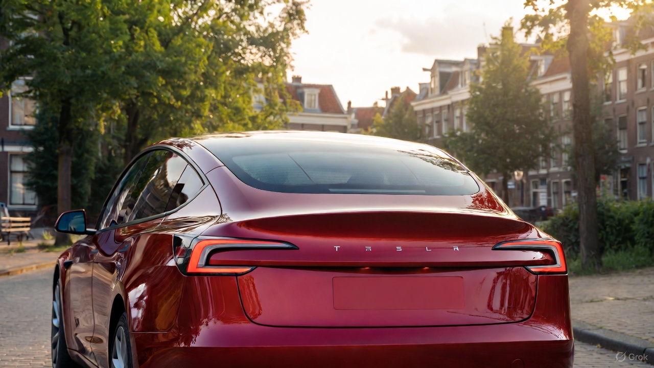 The interior of a Tesla showing the central screen interface with navigation maps.