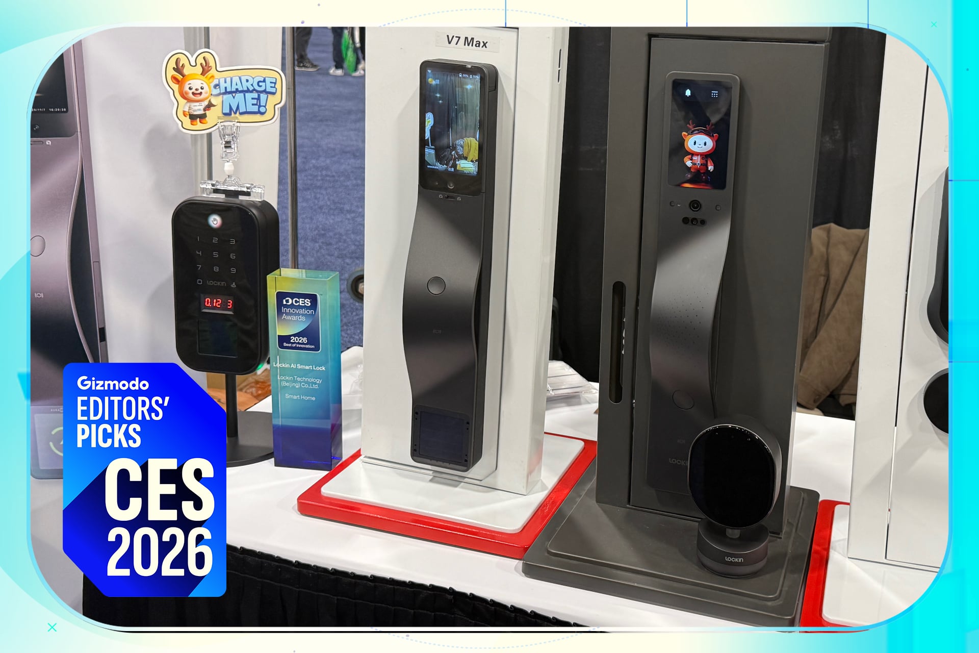 Lockin V7 Max smart lock featuring a built-in camera and palm vein recognition sensor.