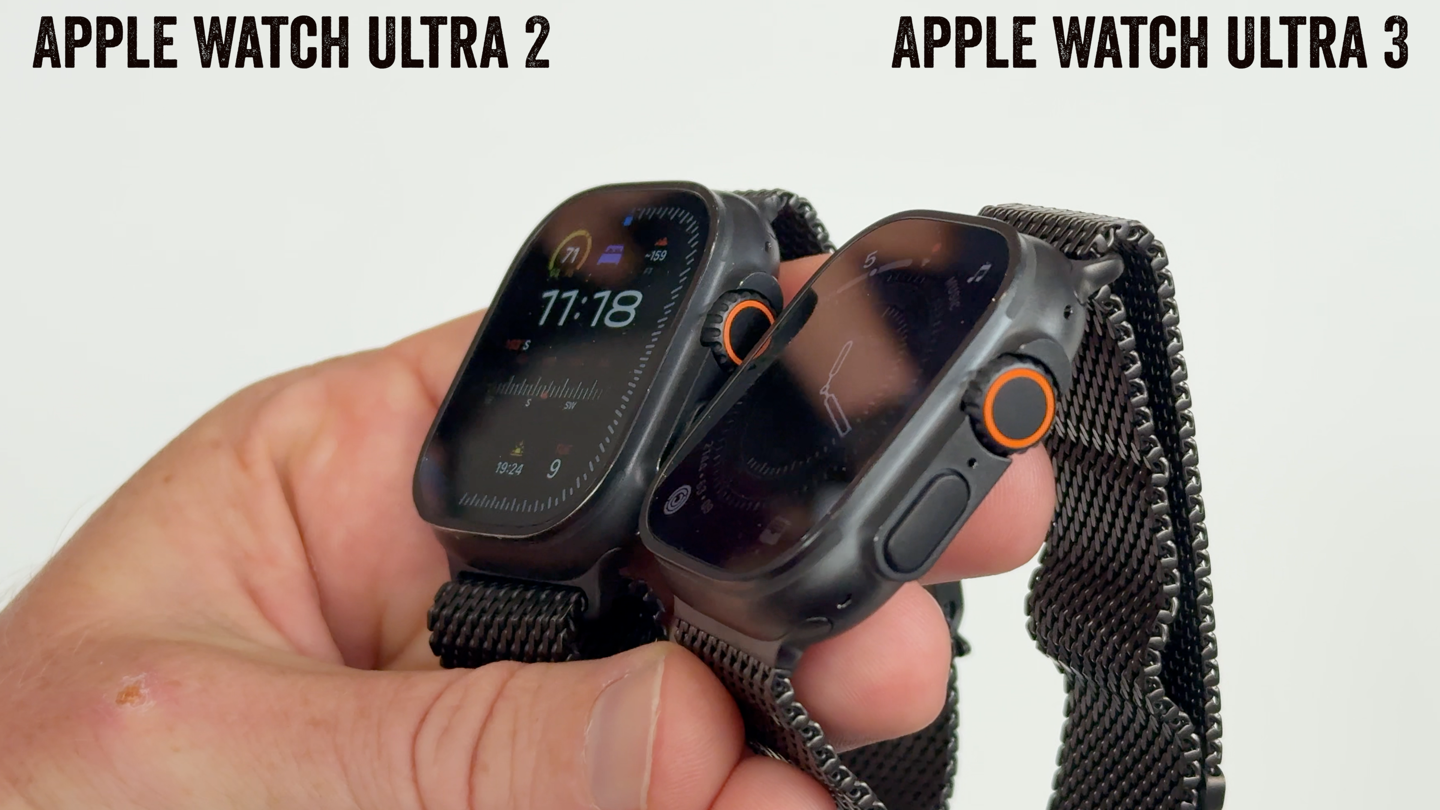 Side profile view of the Apple Watch Ultra 3 showing the titanium casing and Digital Crown.