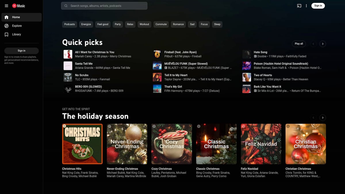 YouTube Music app displaying a mix of official songs and music videos.
