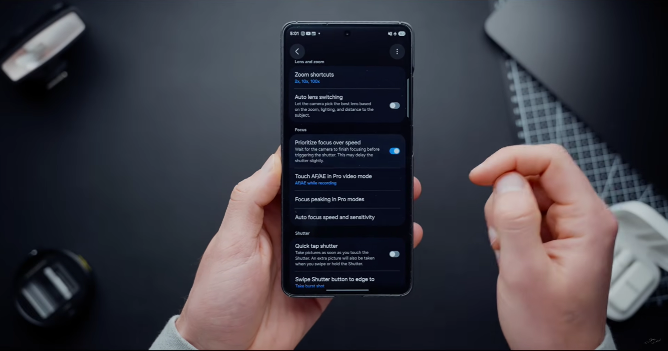 The settings list within the Samsung Camera Assistant app module.