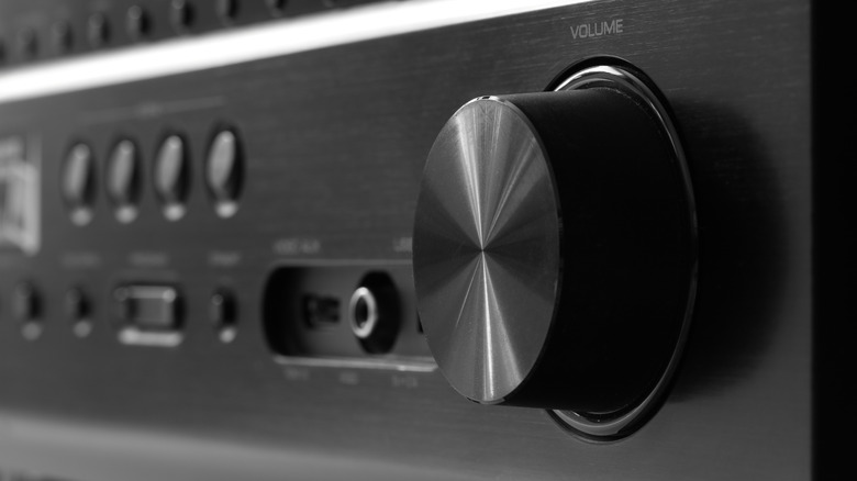 The front digital display of a home theater AV receiver.