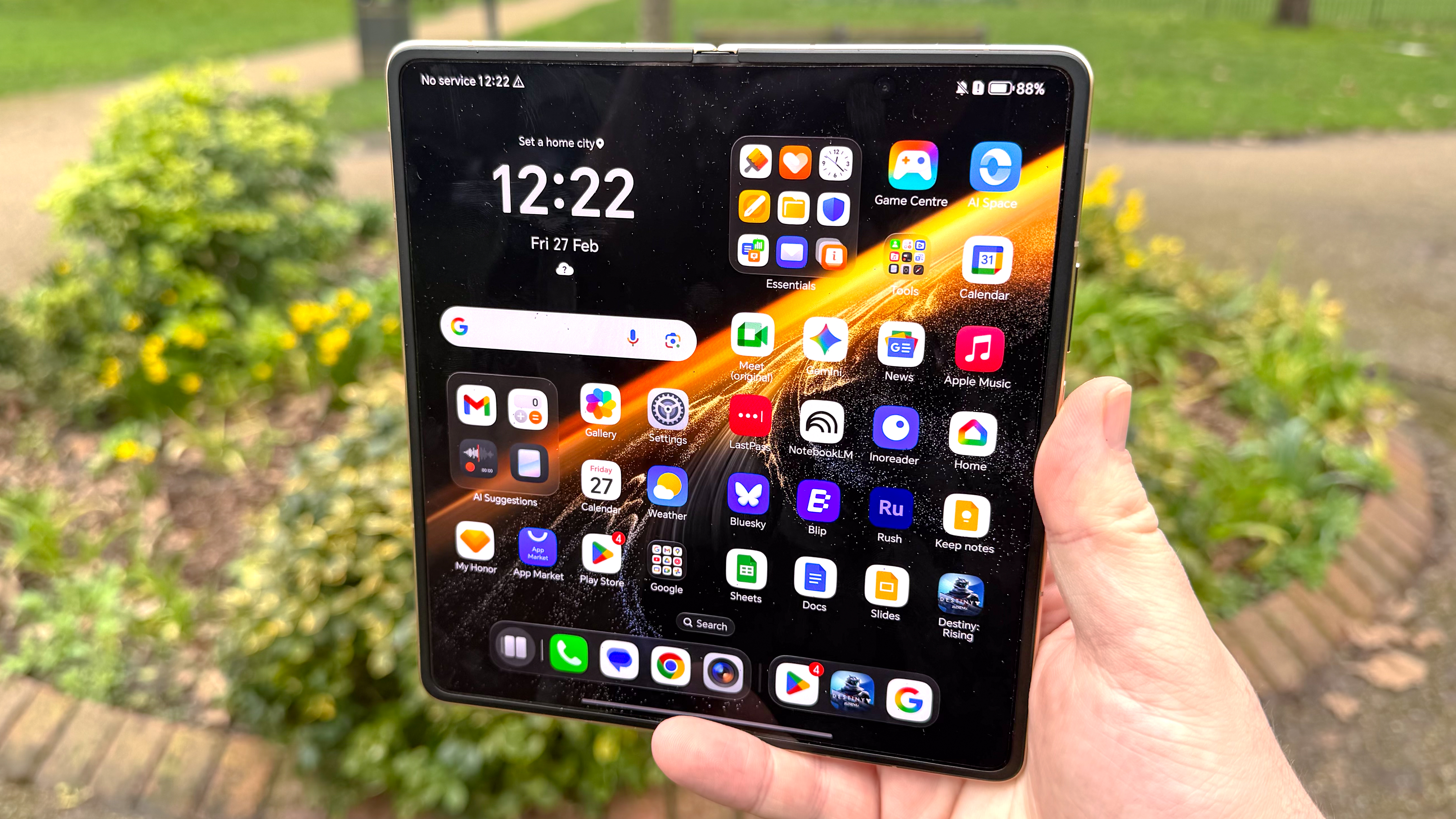 Full view of the Honor Magic V6's internal foldable display showing a high-resolution wallpaper.