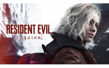 Resident Evil Requiem game cover art featuring dark, atmospheric imagery