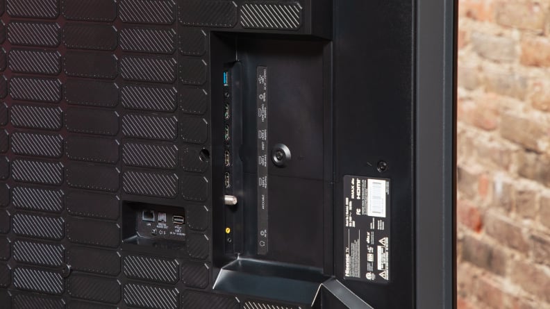 Close-up view of the side-facing input ports on the back of the Hisense U8N.