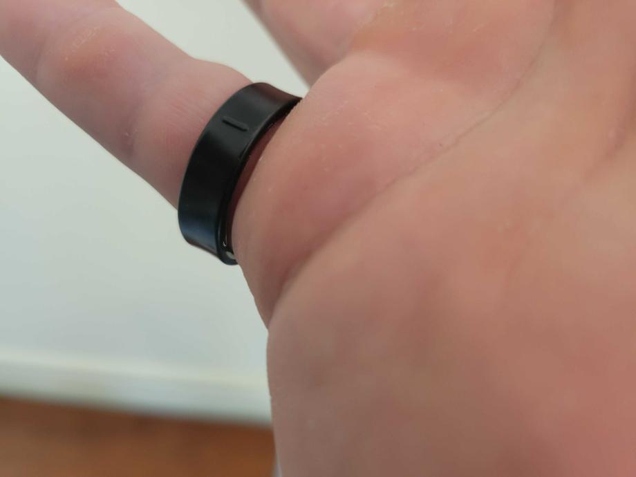Close-up of the Samsung Galaxy Ring on the hand of Olympian Caine Wilkes.