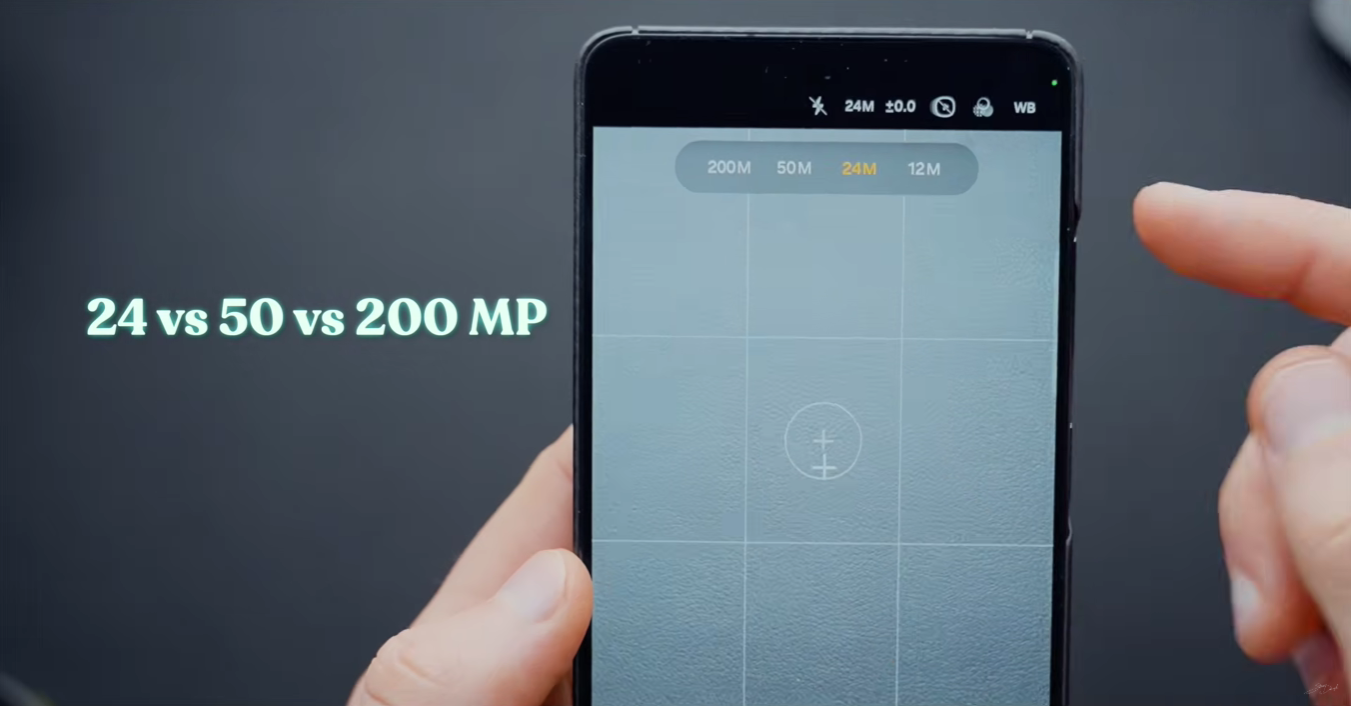 Comparison grid showing the level of detail between 24MP, 50MP, and 200MP photo crops.