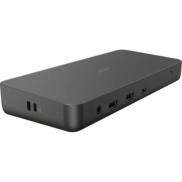 Acer Dock D501 docking station standing vertically on a desk.